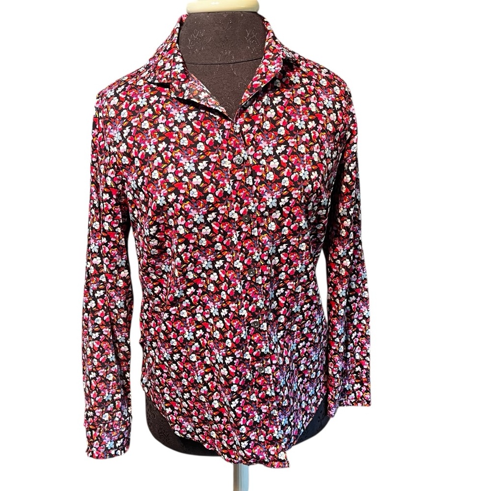 J. Crew Liberty Art Fabrics Sarah Purple Pink Black Ruffle Floral Cotton Size 6